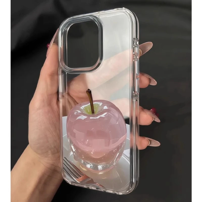 水晶粉苹果适用iPhone15p/16大孔手机壳苹果14网红13简约12透明11