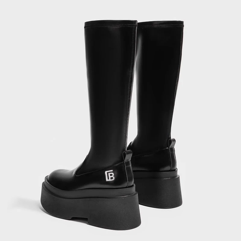 厚底长筒靴大筒围高筒靴子女2025新款秋冬加绒骑士靴显瘦靴子1007
