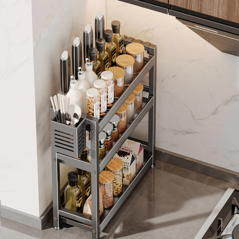 优勤调料置物架窄款厨房调料架子台面油盐酱醋调味料品收纳架灶台