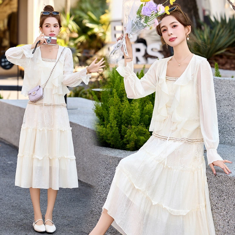 高级感温柔穿搭两件套装裙夏季新款海边度假爆款流苏吊带连衣裙女