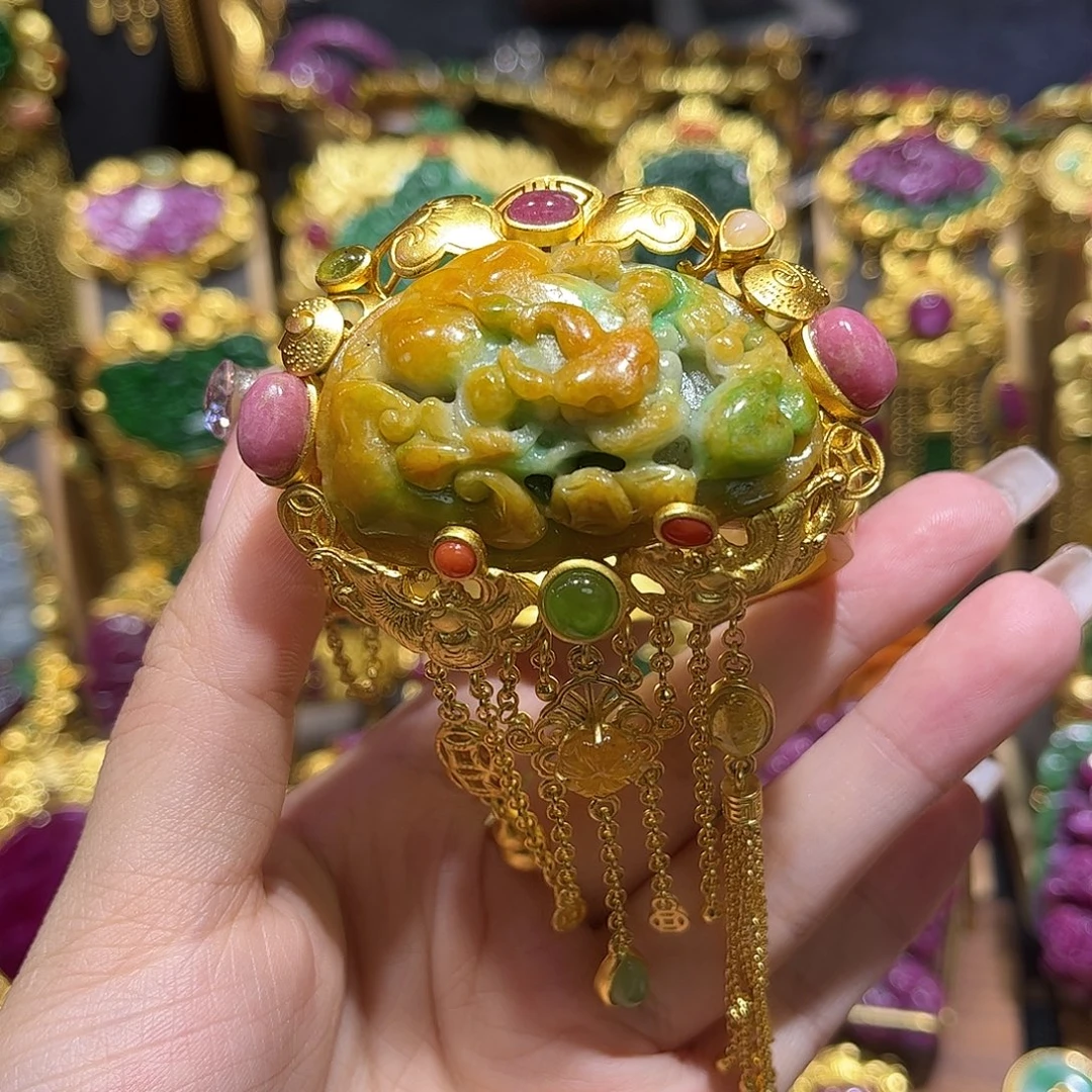银S925镀金镶嵌手镯翡翠