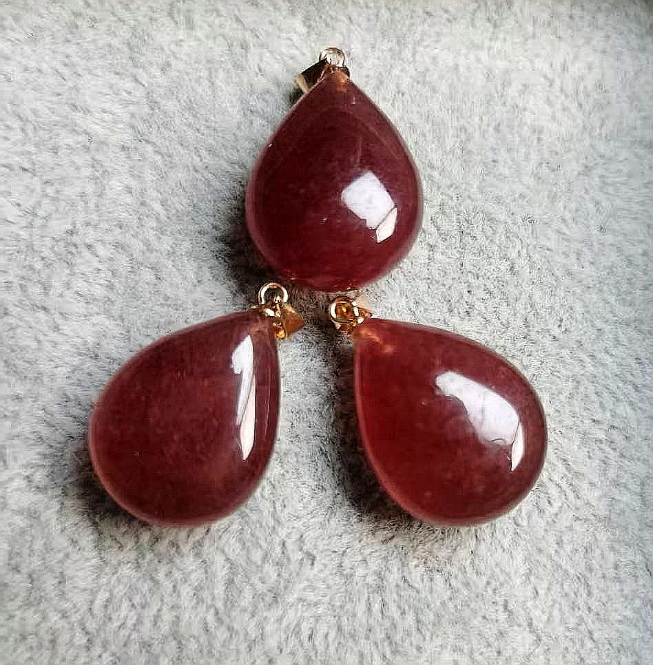 天然草莓晶绿莓晶水滴型吊坠diy手工冰种水晶颈饰挂件饰品精美