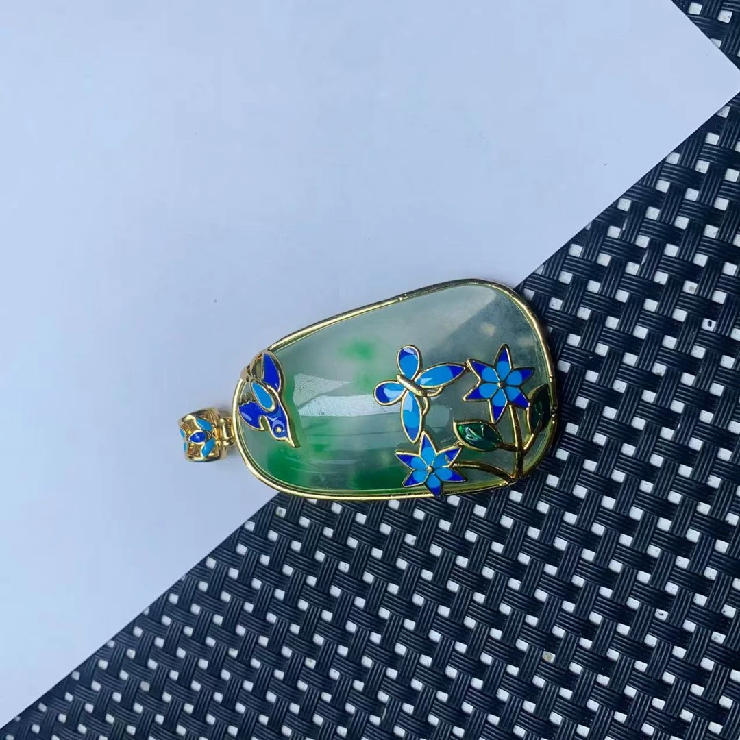 B464冰绿花牌吊坠