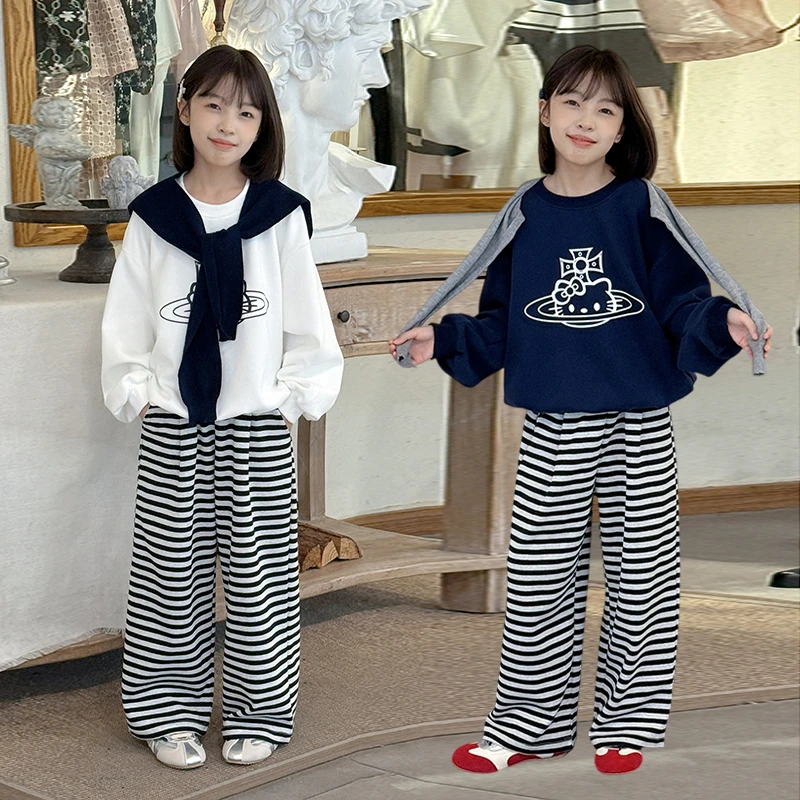 女童秋季套装2025新款儿童洋气卫衣大童女孩秋装时髦阔腿裤两件套