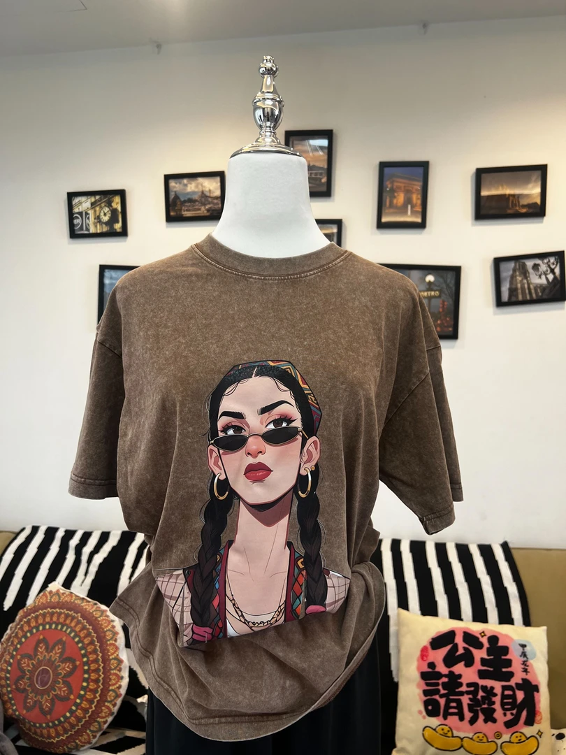 (已登记版权禁止搬运)AhSa女孩民族风夏季短袖做旧t恤春夏水洗款