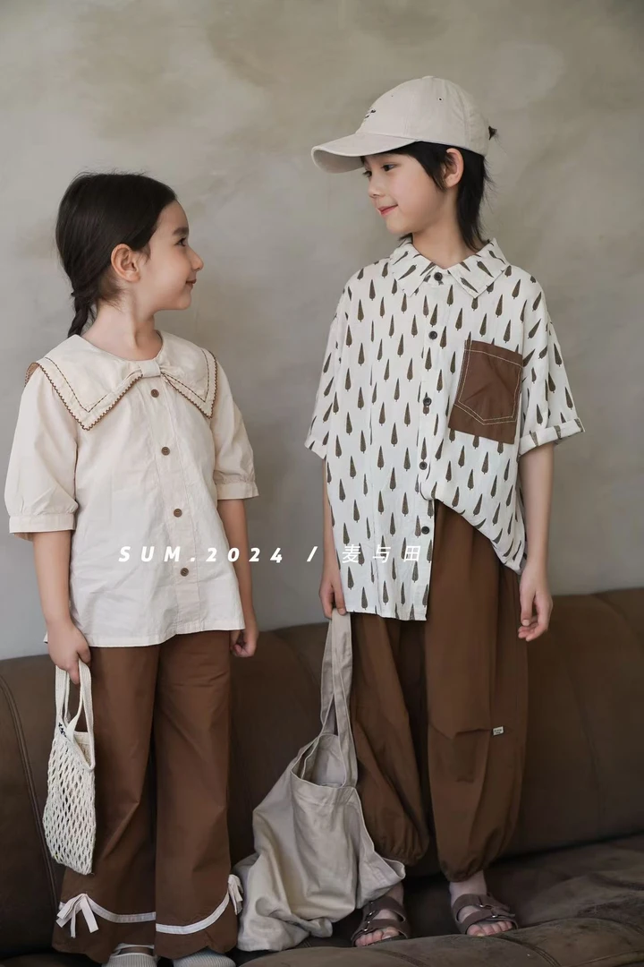 (麦与田)cs-3775高品质 女童夏季刺绣短袖韩版ol短袖衬衫T恤宽松