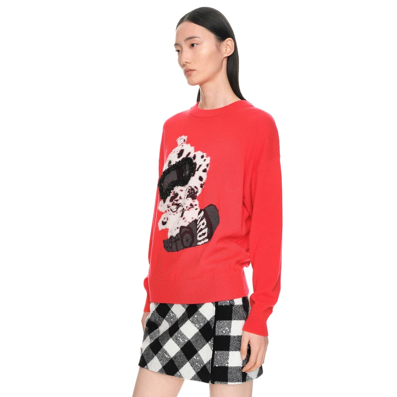 H·GENTEEL荷高23新冬女绣花叠加落肩长袖针织衫GCD45650552