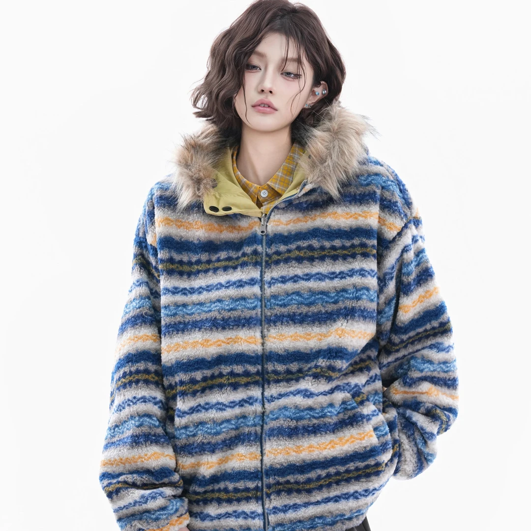 双面穿棉服女冬大毛领连帽宽松保暖百搭工装风棉衣外套