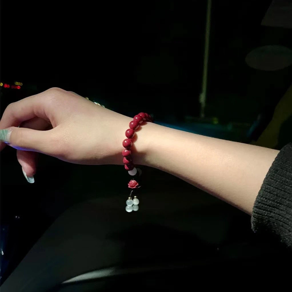 含辰砂工艺品朱砂紫金砂莲花搭配白月光男女情侣款手串百搭