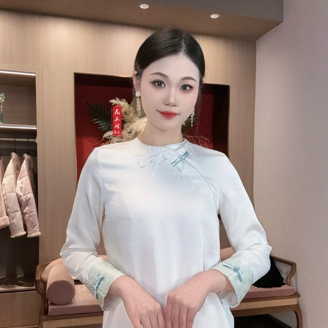 【舒云】春季2025新款上衣小衫女装新中式国风圆领宽松绣花长袖衬衫
