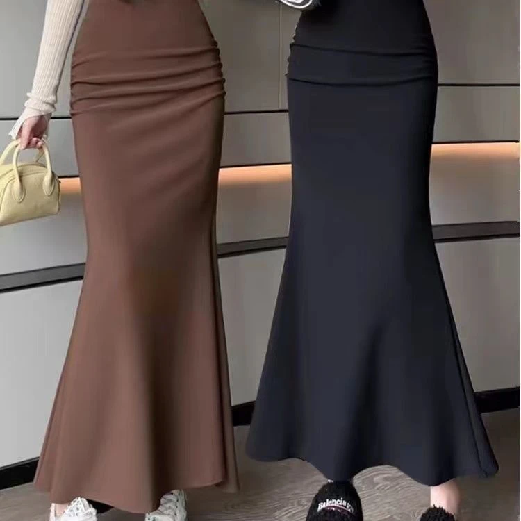 半身裙女2025春夏季新款韩版时尚百搭包臀裙高腰显瘦纯色鱼尾裙潮