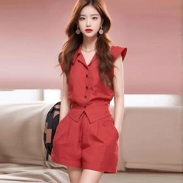 2025夏季新款盐系轻熟风时尚套装女修身上衣小个子显瘦短裤两件套