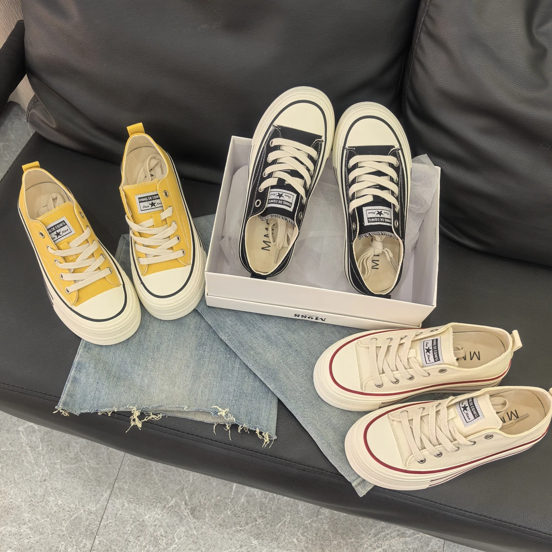 【十六号】百搭厚底帆布鞋女2025新款韩版系带增高休闲板鞋2590