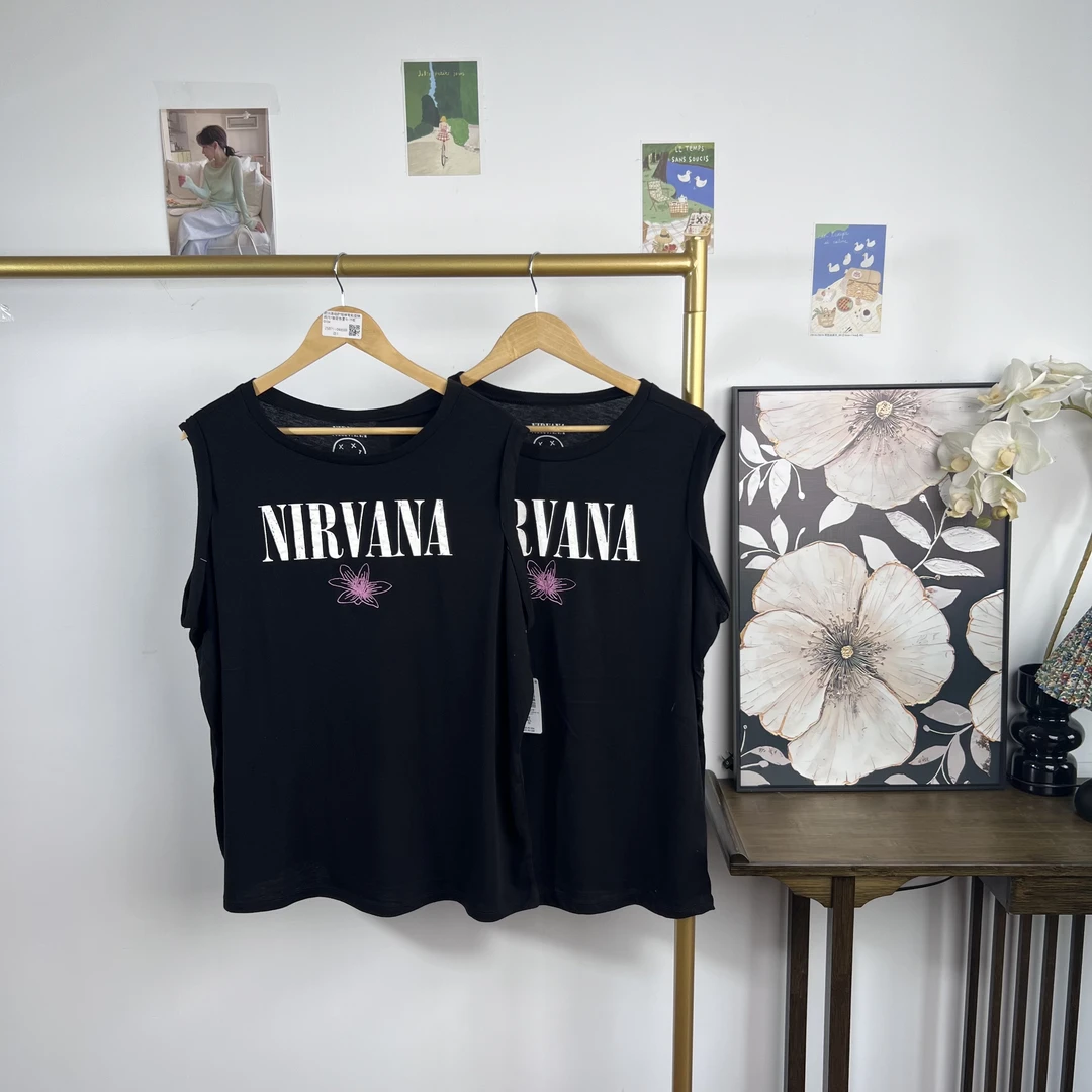 外贸大码背心短袖夏季潮流情侣刺绣印花无袖黑色1705