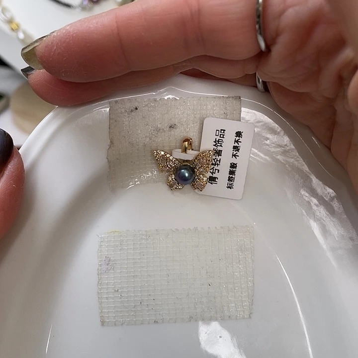 合金吊坠(不含链)淡水珍珠蝴蝶大溪地色调馒头珠万能扣