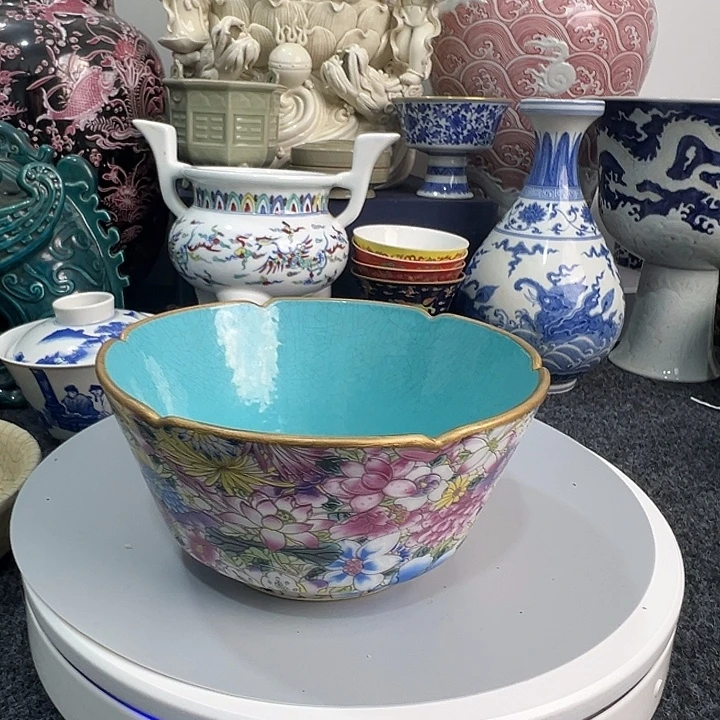 平***哥6666666666666粉彩松石釉百花碗