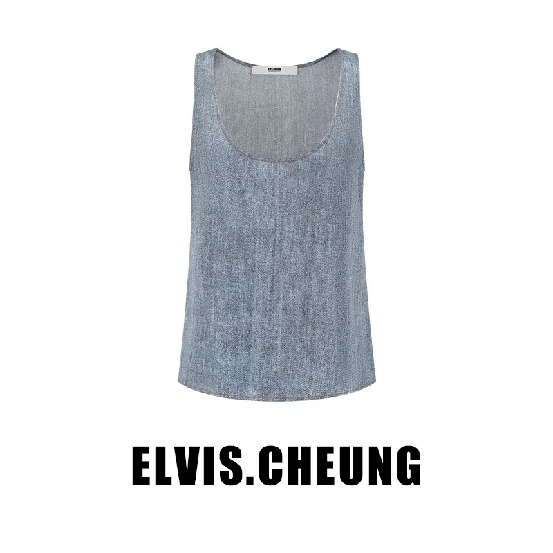 ELVIS.CHEUNG蒋云開運24春夏真丝牛仔印花工字背心