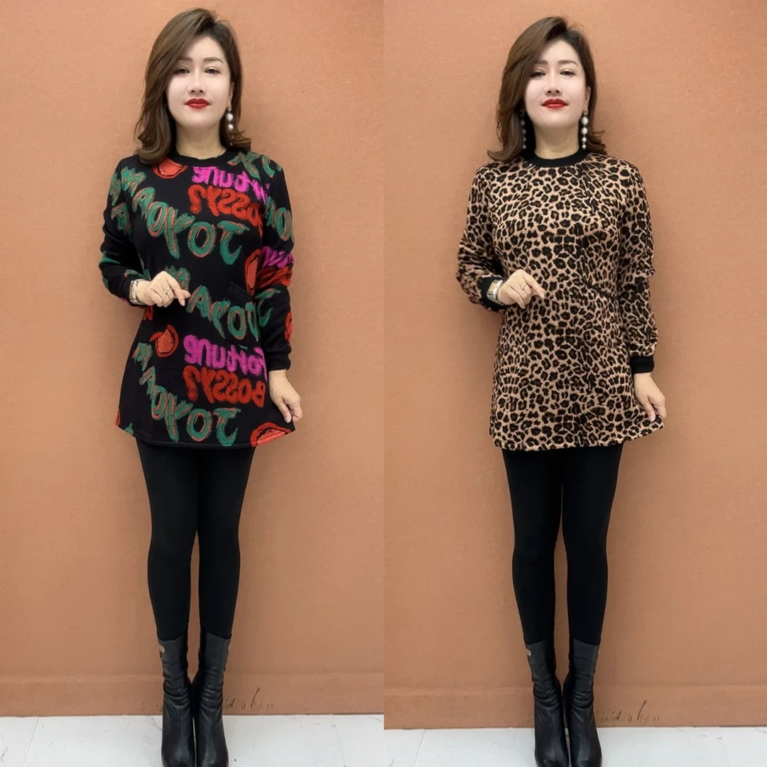 XW新款时尚抓绒宽松显瘦中长款打底衫