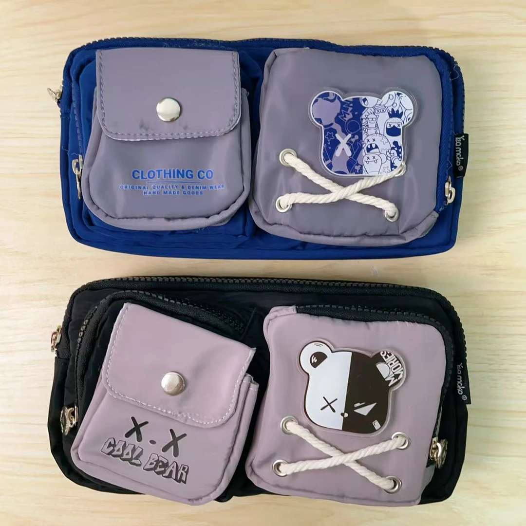 WHOA街头熊双口袋拼接笔袋MK-7709