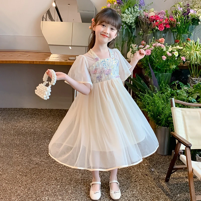 新品巴拉巴拉女童中国风短袖裙子2025夏季新款儿童夏装连衣裙女大