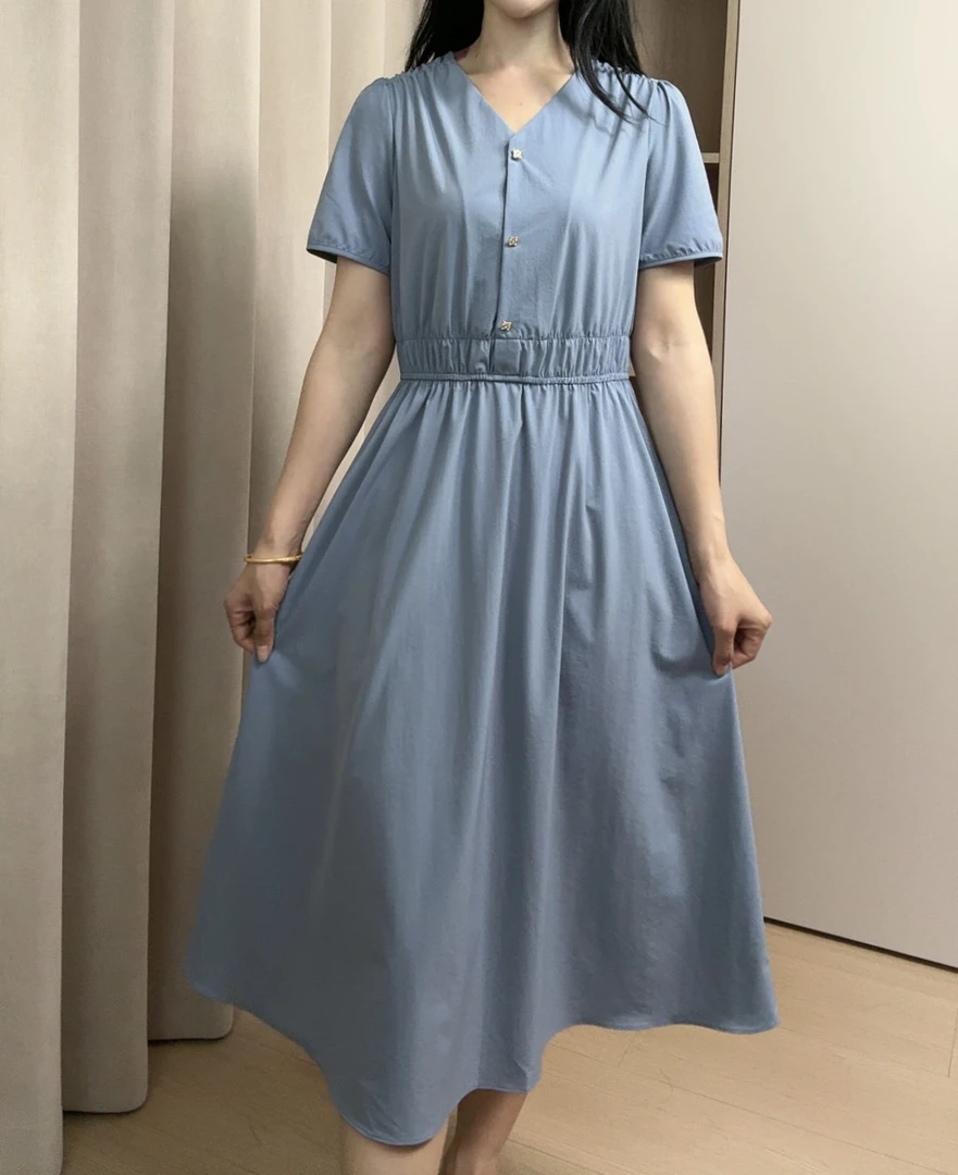 夏季优雅气质短袖连衣裙修身显瘦中长款时尚洋气裙子