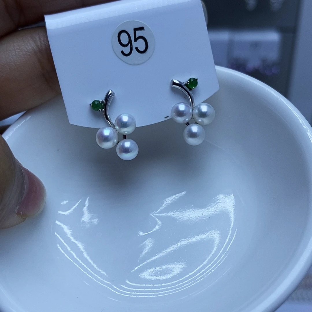 耳饰银S925镶嵌淡水珍珠95