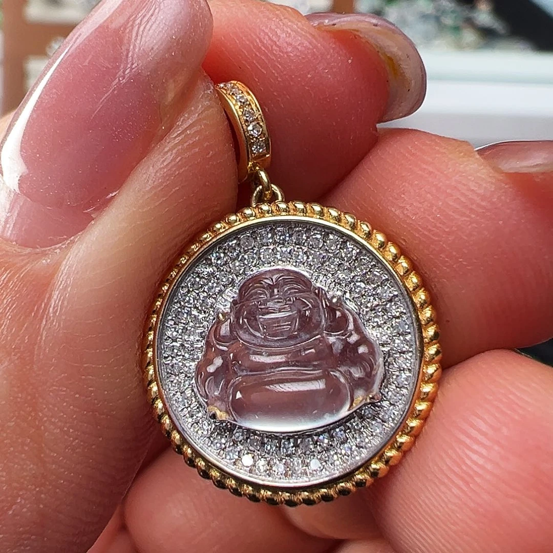 翡翠18K金镶嵌颈饰吊坠