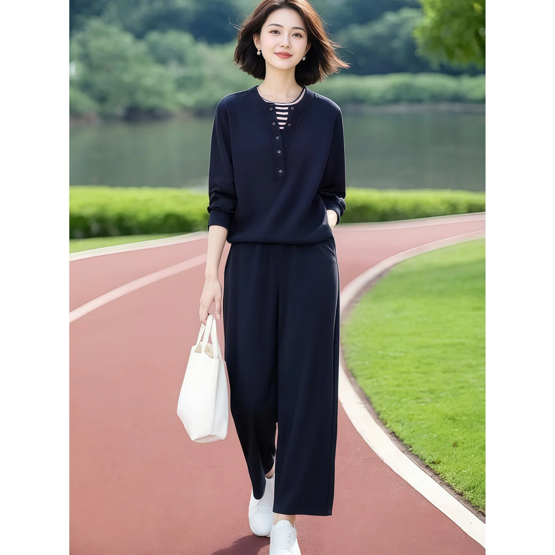 HH#时尚休闲假两件卫衣+松紧腰分裤套装秋DY14918