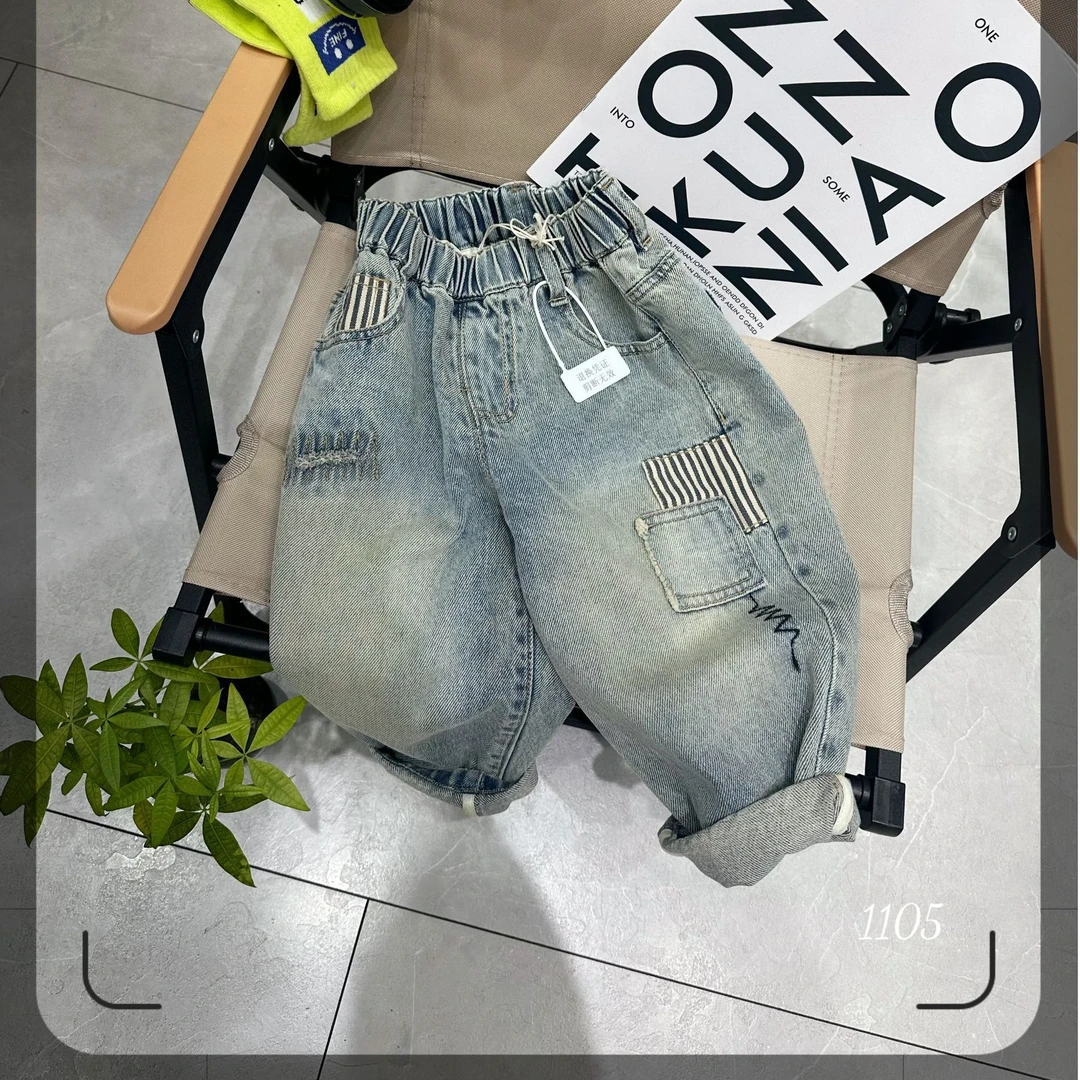 子航同款 春季新款定制洋气贴标牛仔裤1105