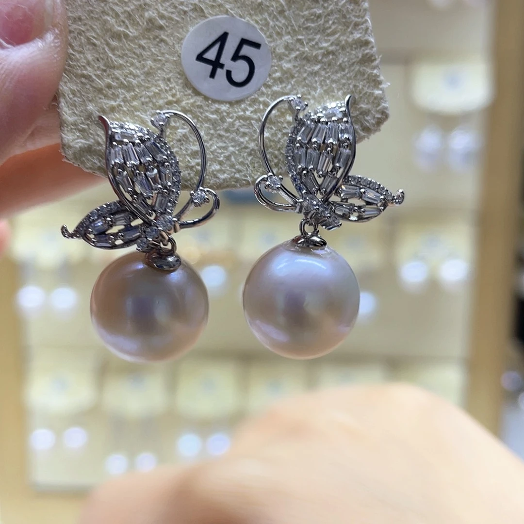 银S925镶嵌淡水珍珠耳饰
