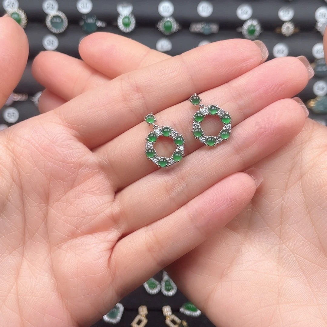 翡翠银S925镶嵌耳饰Ooooooo