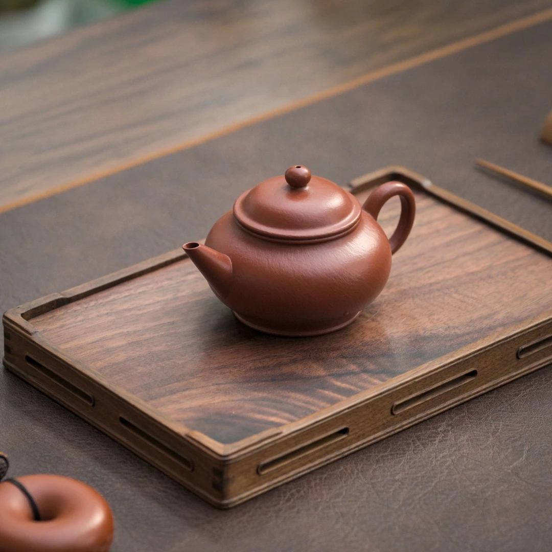 薄胎水平壶 宜兴紫砂壶 朱泥小品 全手工 经典复古 中式简约复古