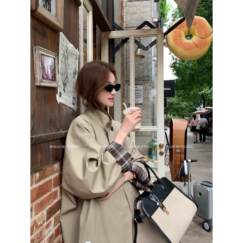 2025高级经典撞色风衣外套女廓形显瘦宽松春季新风衣外套大衣FY31