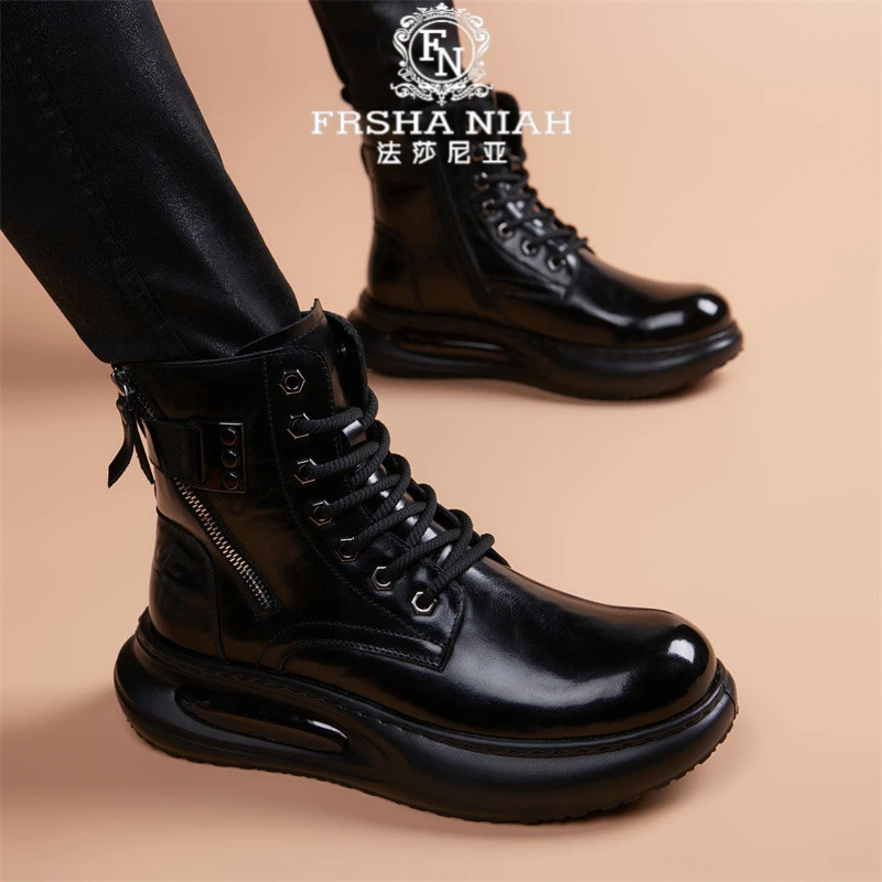 法莎尼亚气垫低高帮马丁靴男增高潮流工装短靴加绒英伦风切尔西靴
