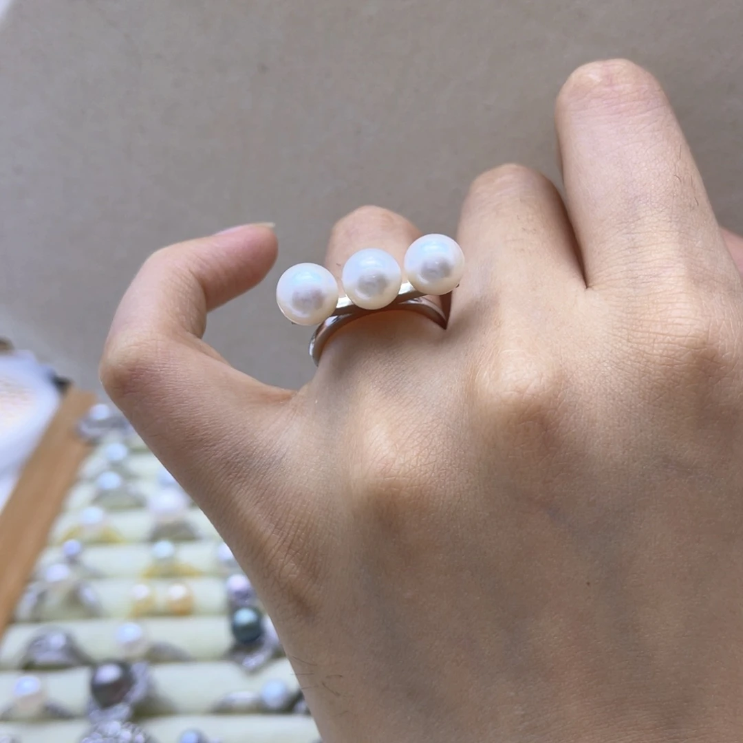 戒指银S925镶嵌淡水珍珠