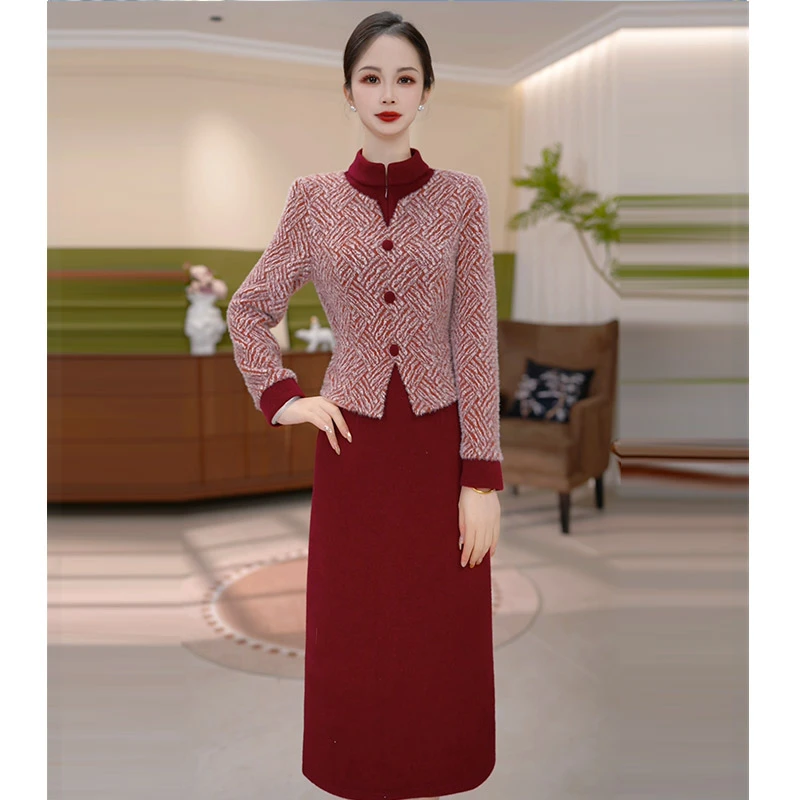 JG-25021CX 新款2025年冬季时尚气质优雅显瘦假两件连衣裙 M-4XL