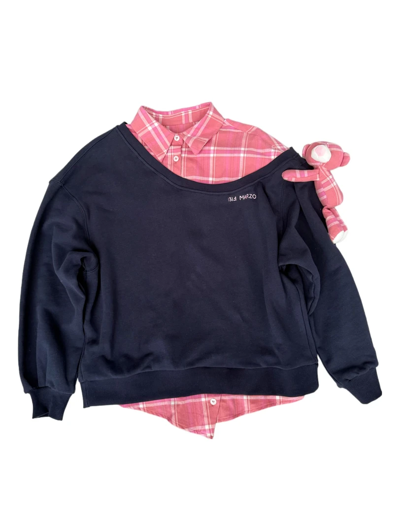 11+2D正确版本小熊溜肩假两件卫衣