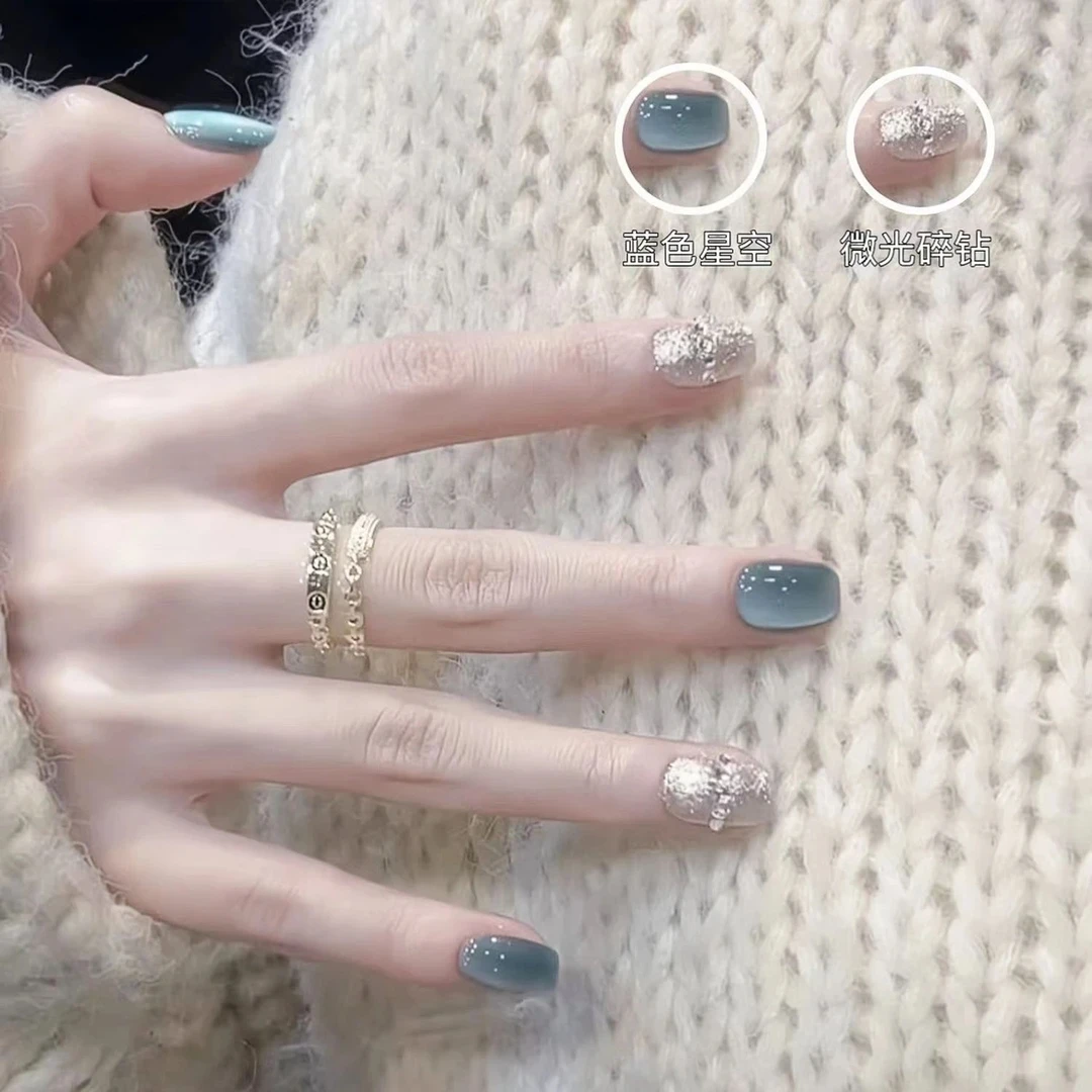 【星光冰岛】纯手工穿戴甲显白高级纯欲风猫眼美甲贴片短款美甲指甲