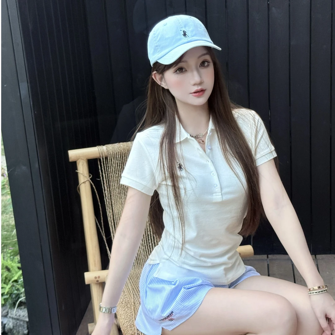 春夏刺绣polo衫翻领T恤女夏季修身经典百搭