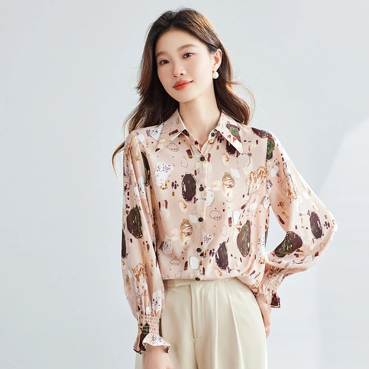韩版印花衬衫显瘦宽松提花衬衣上衣夏季洋气女士时尚百搭打底衫女