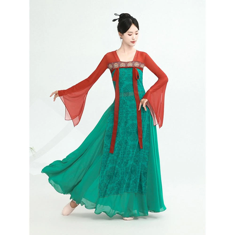 古典舞蹈服装飘逸女汉唐齐胸裙表演练功服飘带身韵演出服长款纱衣