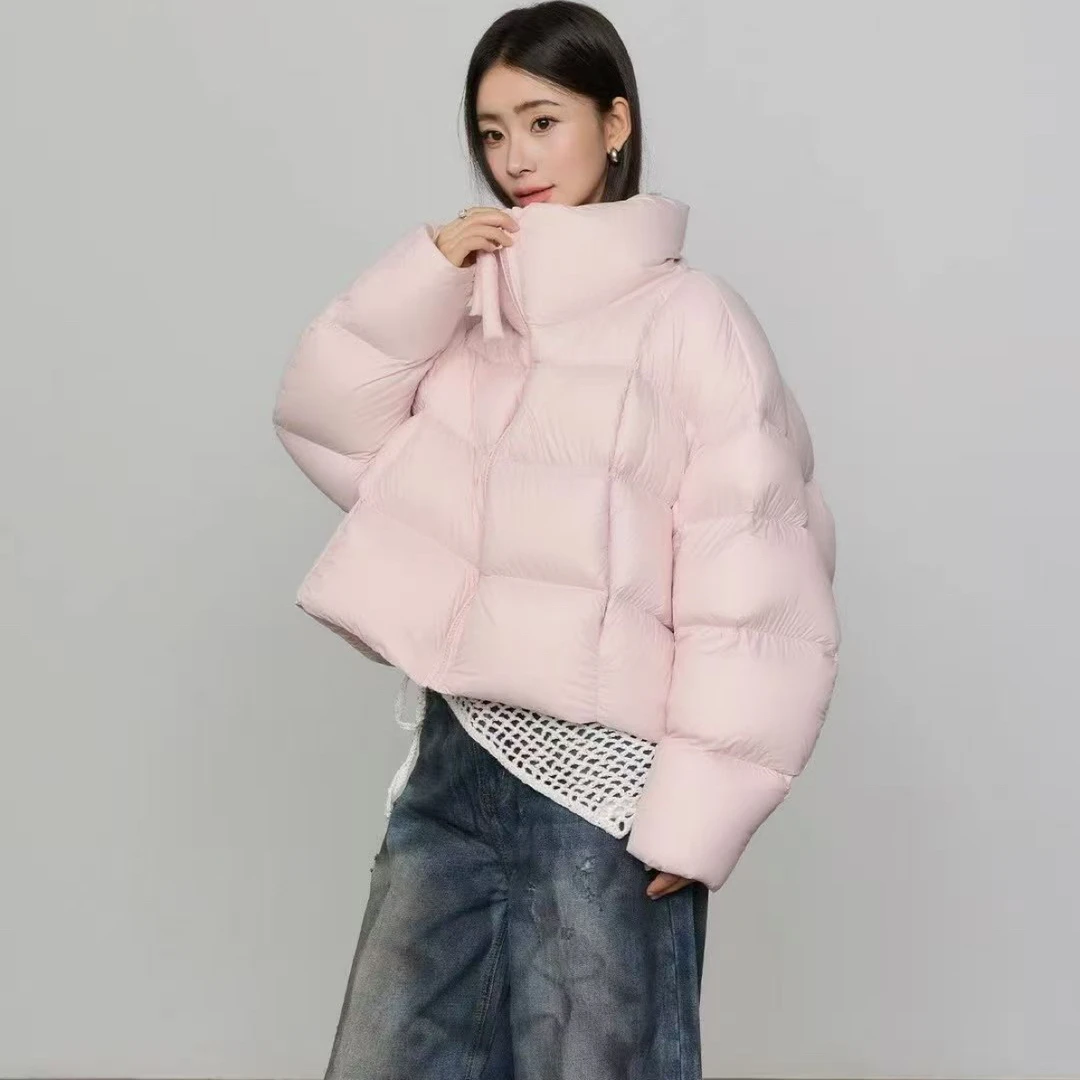 轻轻绒语 极简立领短款白绒女保暖轻盈面包服外套女6469