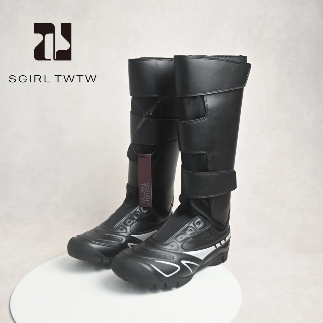 SGIRL TWTW魔术贴不过膝赛车靴2025新款户外轻软百搭徒步长靴女潮