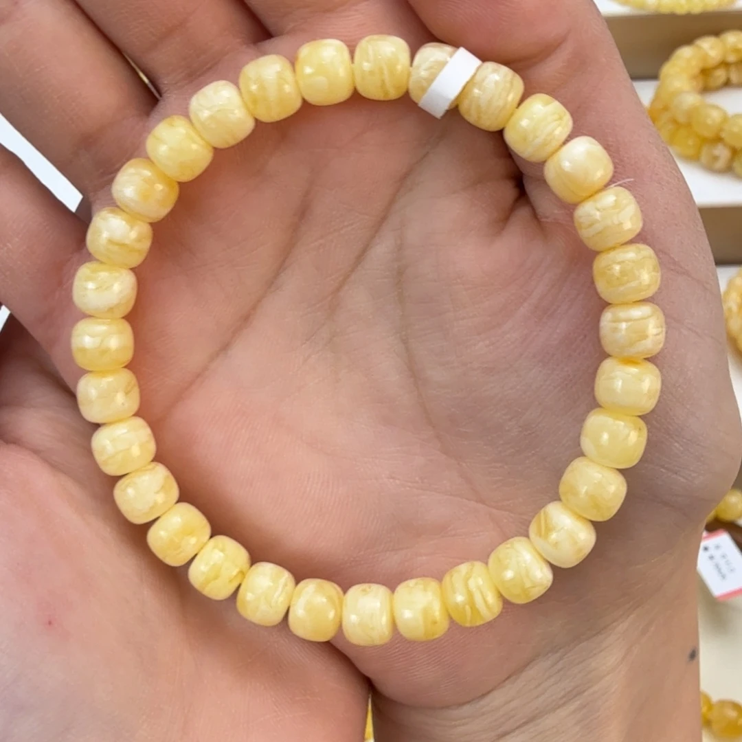 琥珀未镶嵌裸石天然蜜蜡7.6虎皮妖花手串