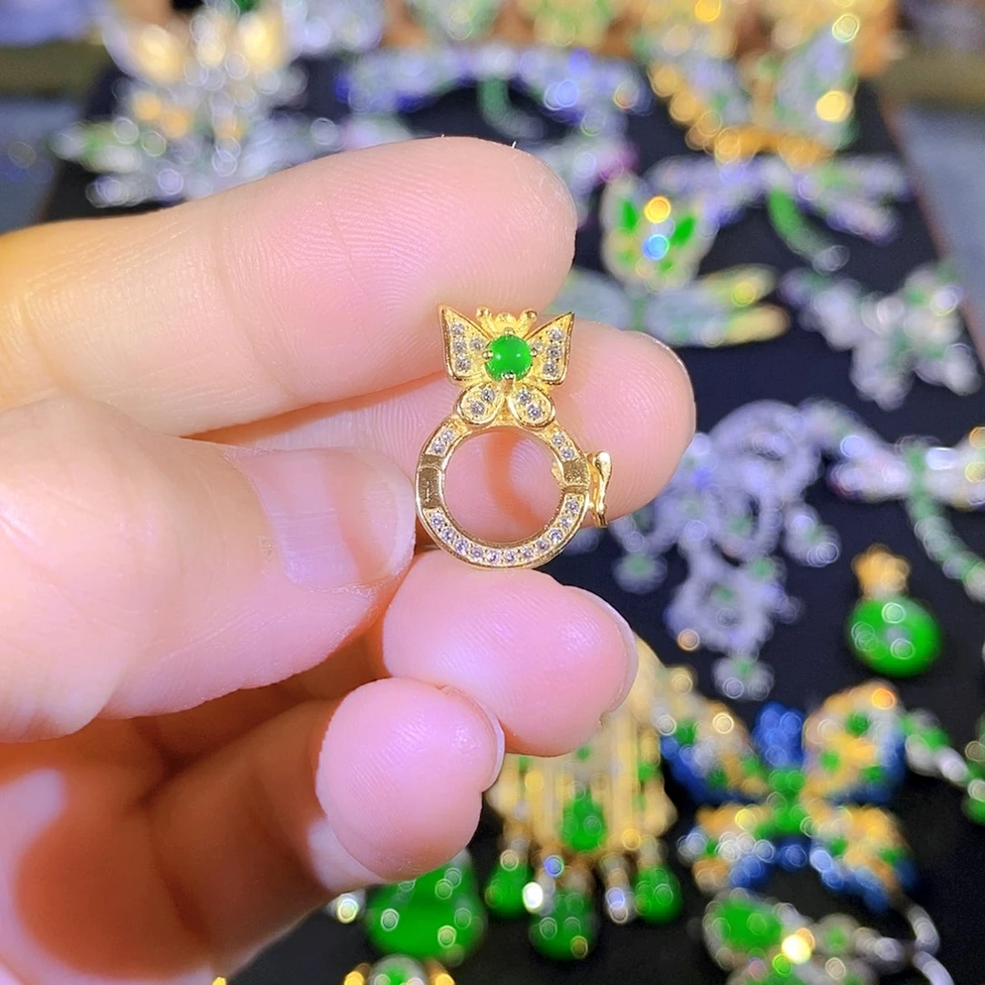 吊坠(不含链)银S925镶嵌翡翠