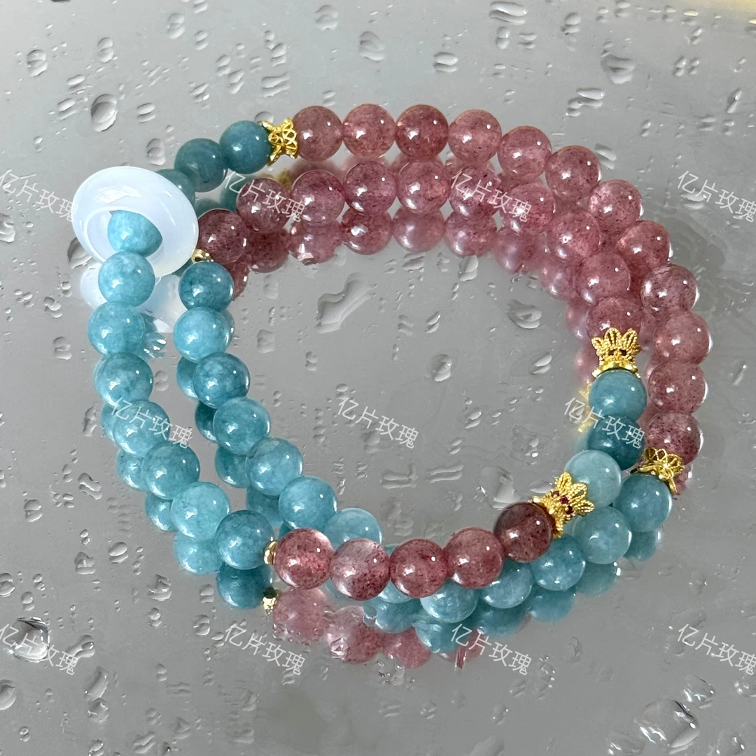 新中式蓝翡双圈手链女轻奢小众精致草莓晶玉髓跑环手串手饰