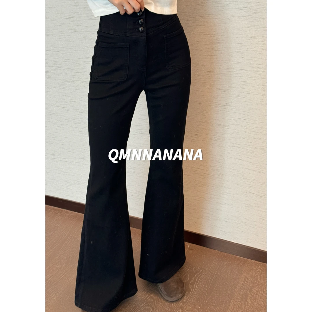 QMNNANANA S25’淑女‘排扣极简休闲百搭喇叭裤KZ01444