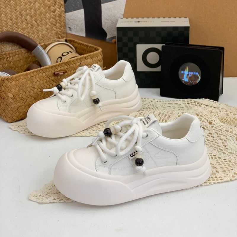 厚底真皮丑萌小白鞋女2025秋季新款小众复古大头板鞋潮休闲运动鞋