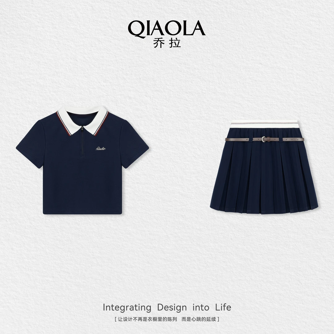 QIAOLA/乔拉【青春随笔】夏新款针织弹性青春减龄百搭时尚套装预售