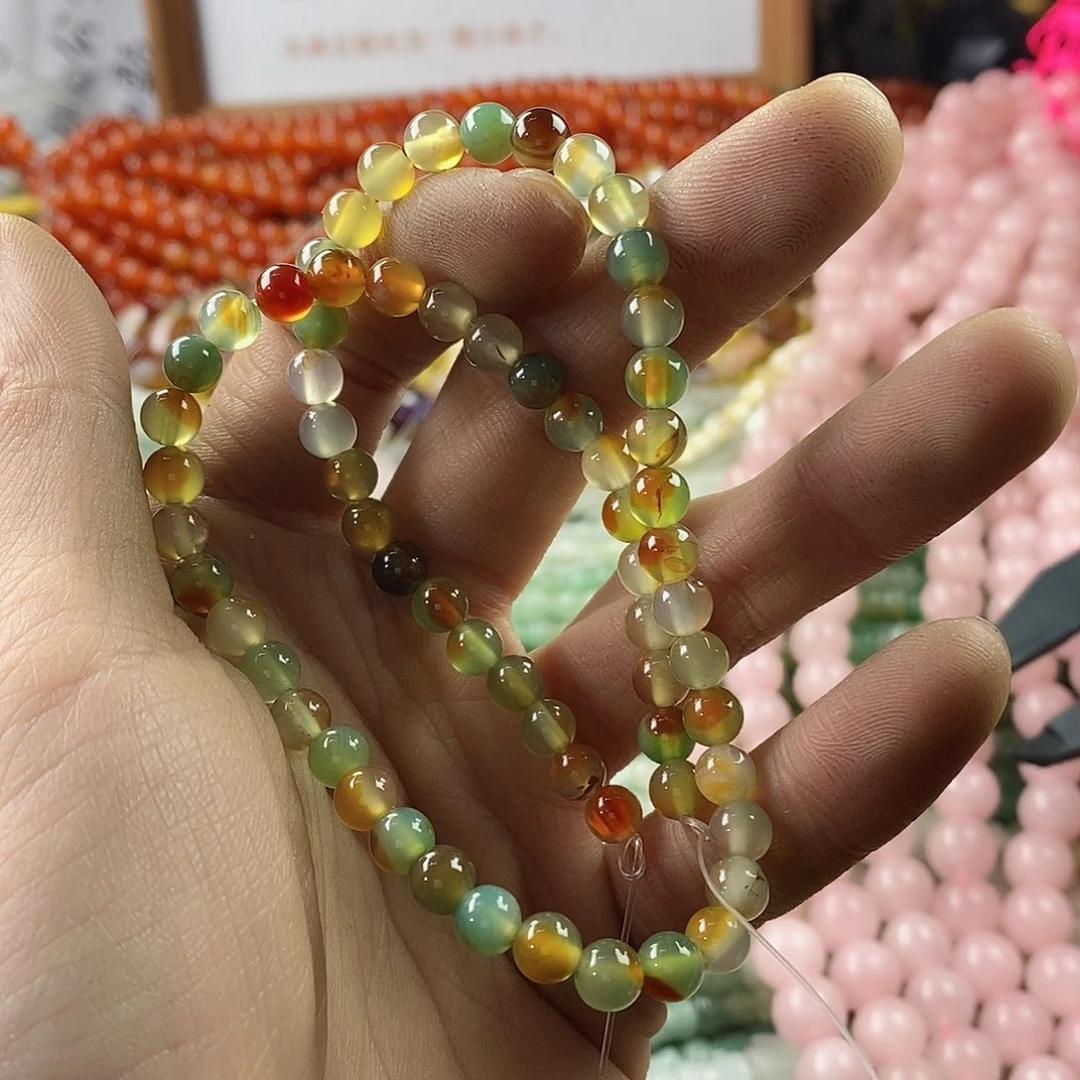 玛瑙/玉髓珠宝半成品合金左*?一条天然6mm孔雀玛瑙E187